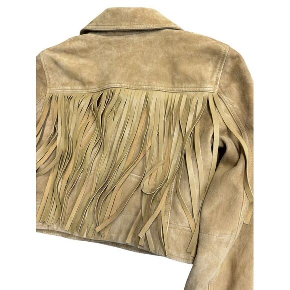 All Saints Tassel Fringe Cropped Genuine Suede Leather Biker Jacket sz 2 US - Picture 10 of 16